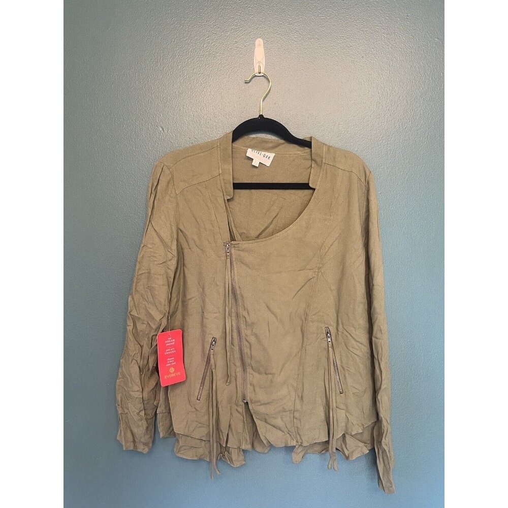 NWT Olive+Oak Moto Style Asymmetrical hem drew jacket olive‎ green Women's Large